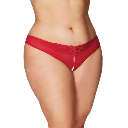 Crotchless Pearl Thong - Red