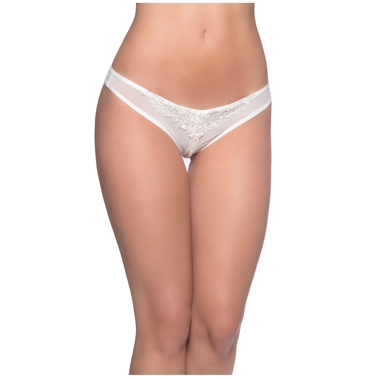 Tanga Crotchless con Perlas Blanco