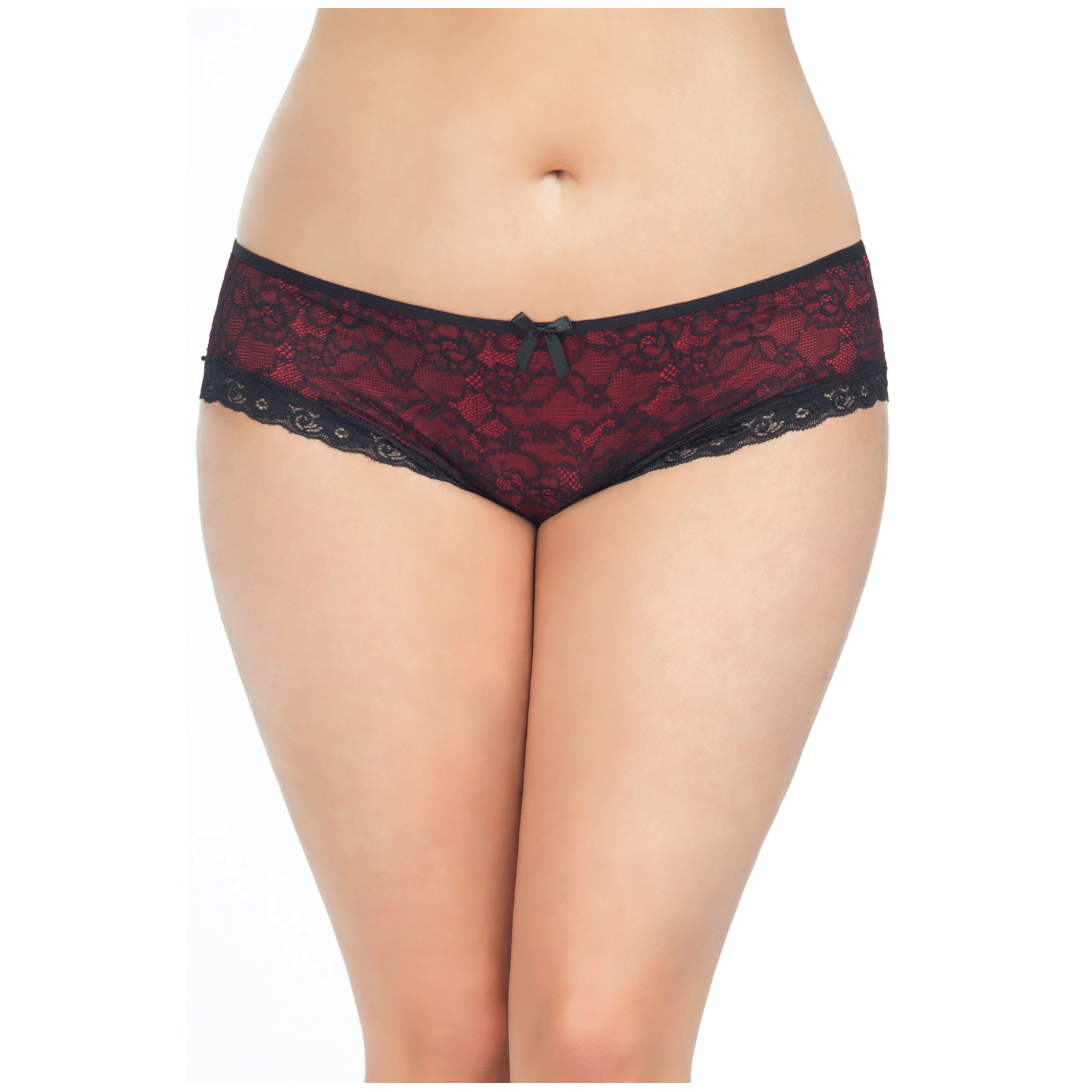 Panty de Encaje con Espalda de Jaula Negra Roja 3X 4X