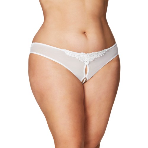 Tanga Crotchless con Perlas Blanco 1X/2X