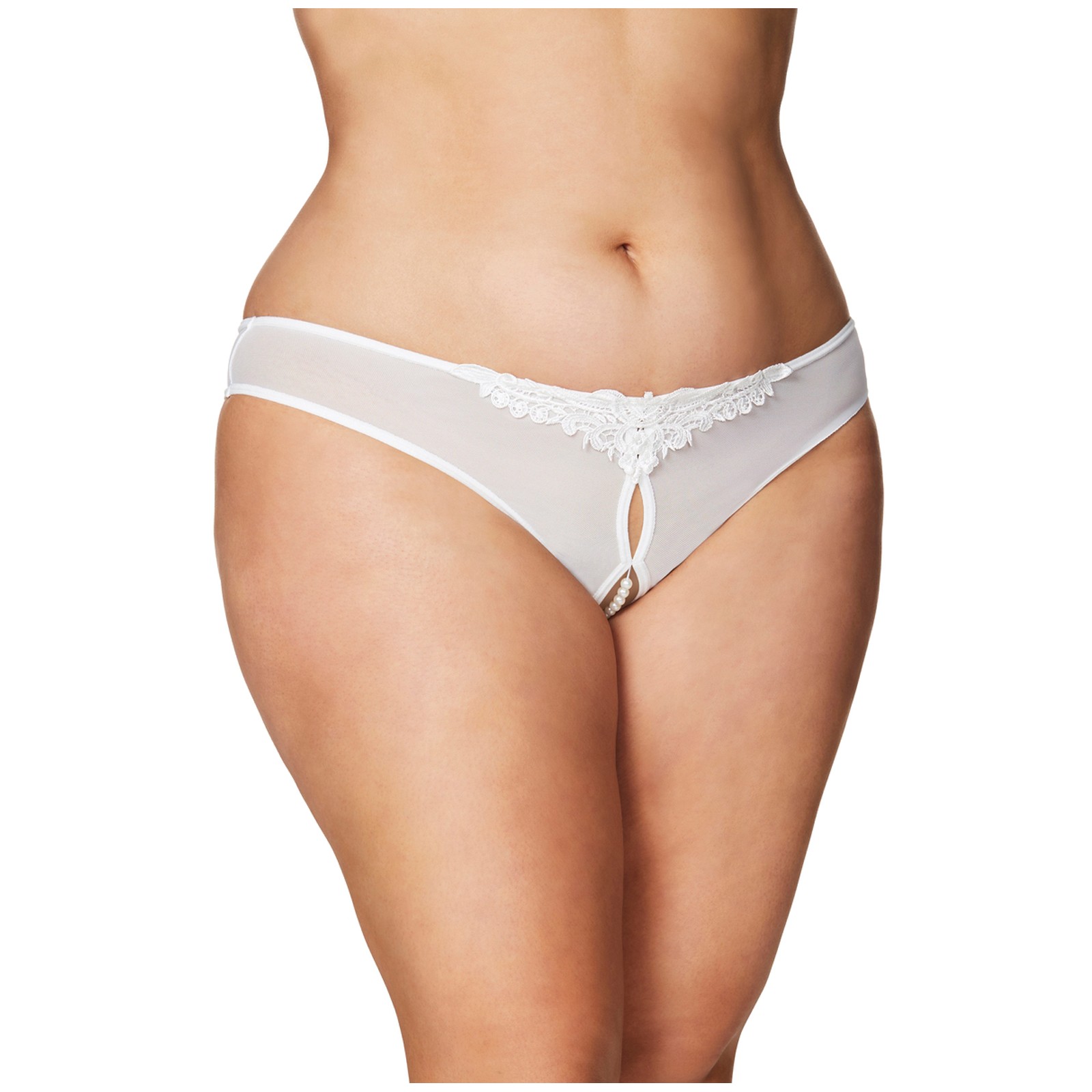 Tanga Crotchless con Perlas Blanco 1X/2X