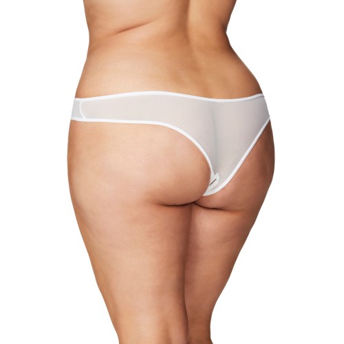 Tanga Crotchless con Perlas Blanco 1X/2X