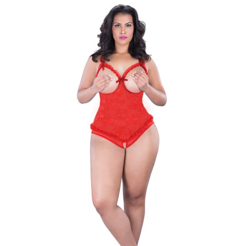 Teddy de Encaje con Copas Abiertas y Crotchless - Rojo QN