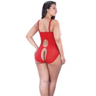 Lace Open Cup & Crotchless Teddy - Red QN