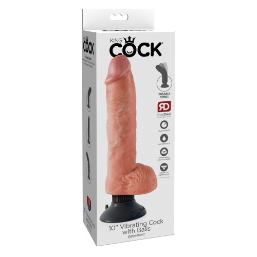 Compra Ahora Pene Vibrador King Cock de 10" con Testículos - Flesh