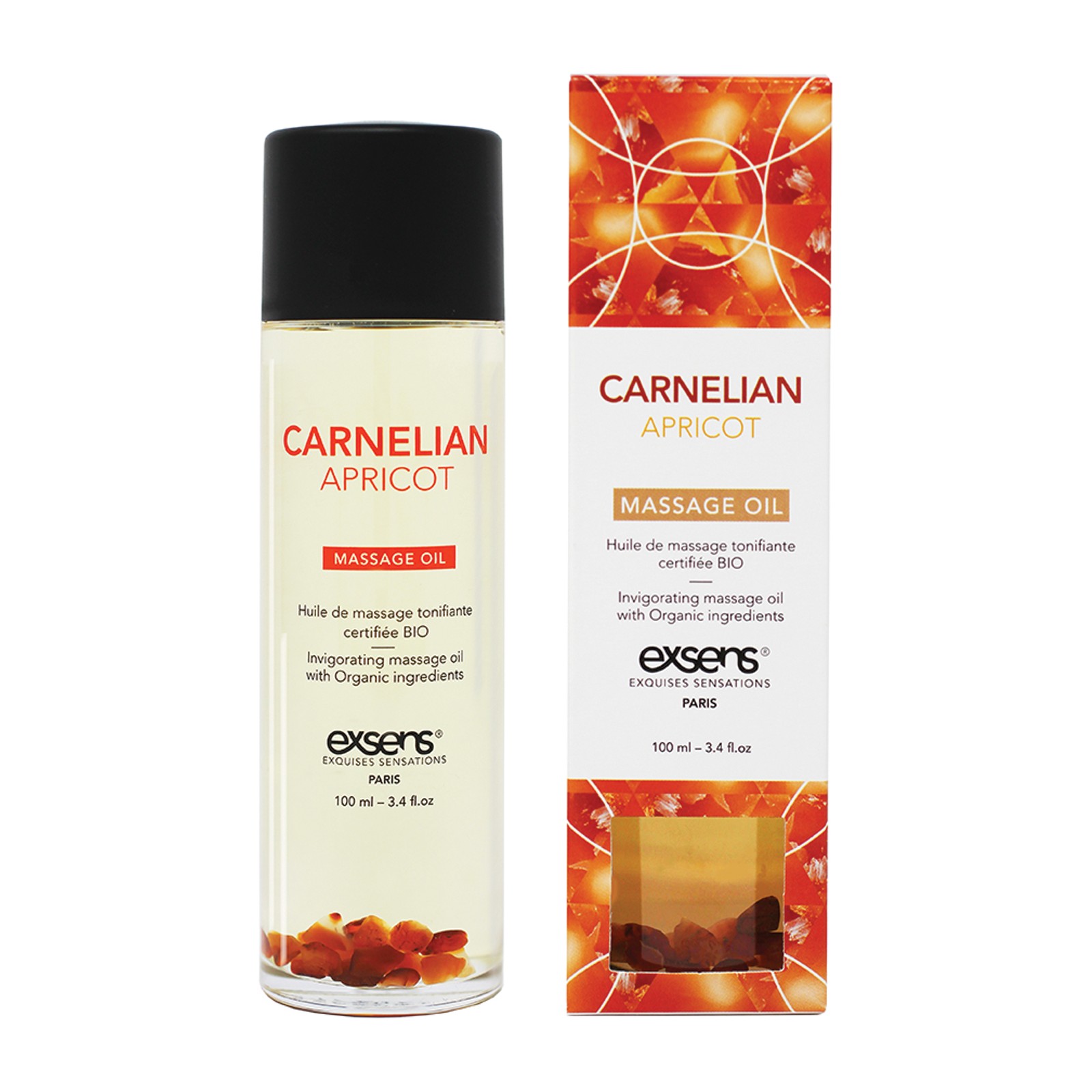 EXSENS of Paris Organic Massage Oil with Stones - Carnelian Apricot