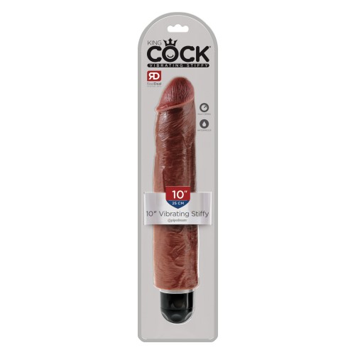 King Cock 10 Inches Vibrating Stiffy Brown for Realistic Pleasure