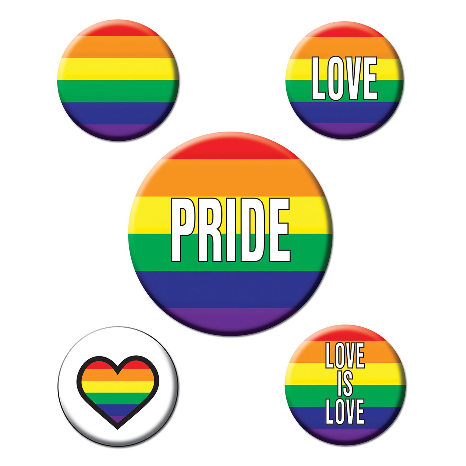 Rainbow Party Buttons Set of 5 for Pride