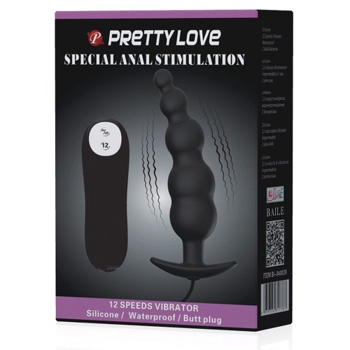 Vibrating Bead Shaped Butt Plug - Black