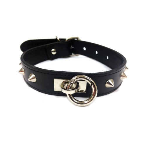 Rouge Leather O Ring Studded Collar Black