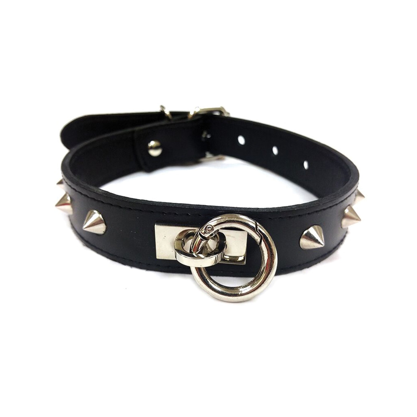 Rouge Leather O Ring Studded Collar Black