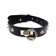 Rouge Leather O Ring Studded Collar Black