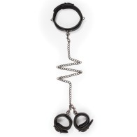 Easy Toys Faux Leather Collar with Handcuffs Black