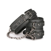 Easy Toys Faux Leather Collar with Handcuffs Black