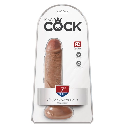 King Cock 7" Pene con Testículos - Tan