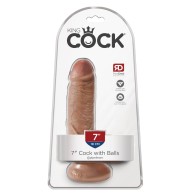 King Cock 7" Pene con Testículos - Tan