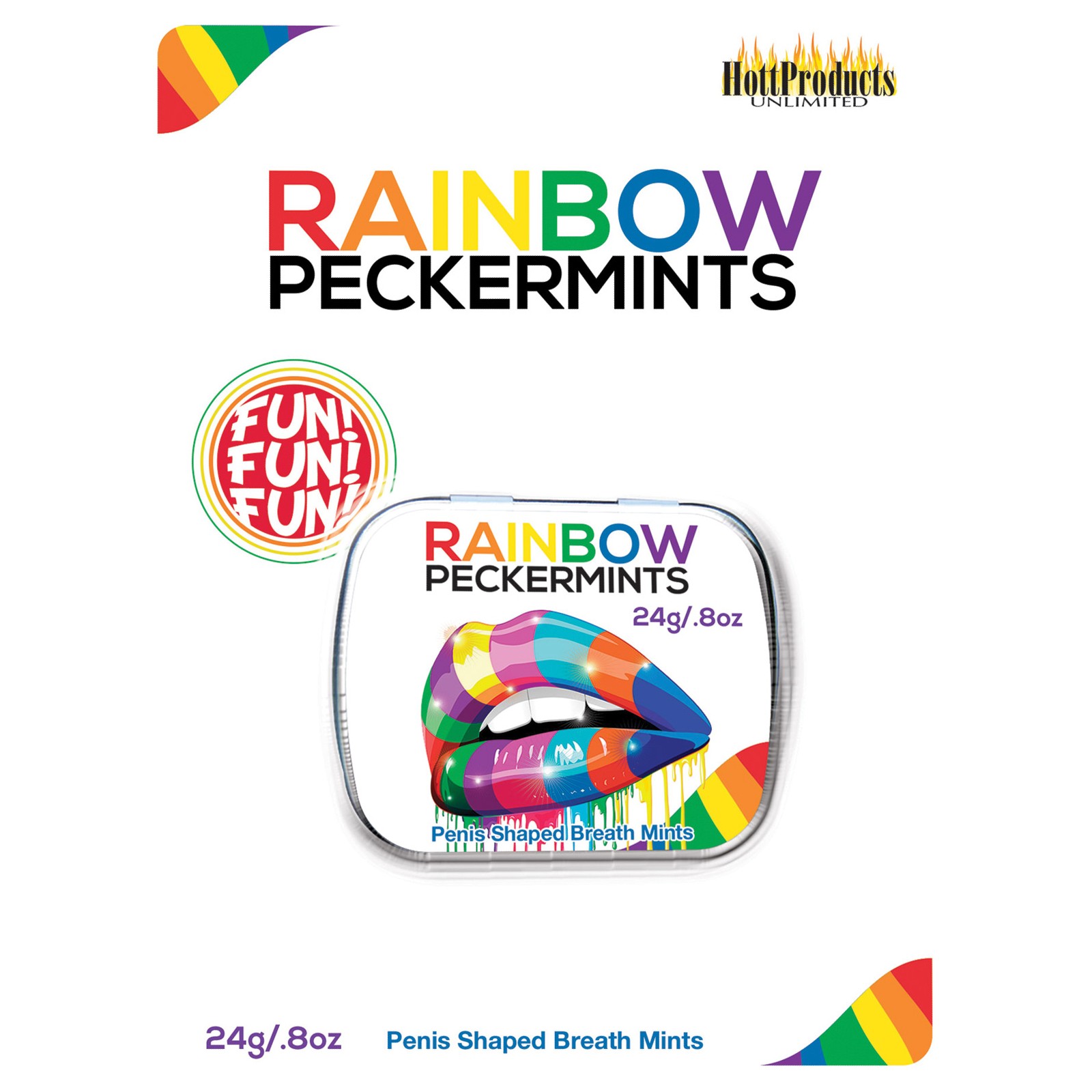 Rainbow Pecker Shape Candies in Tin-Carded