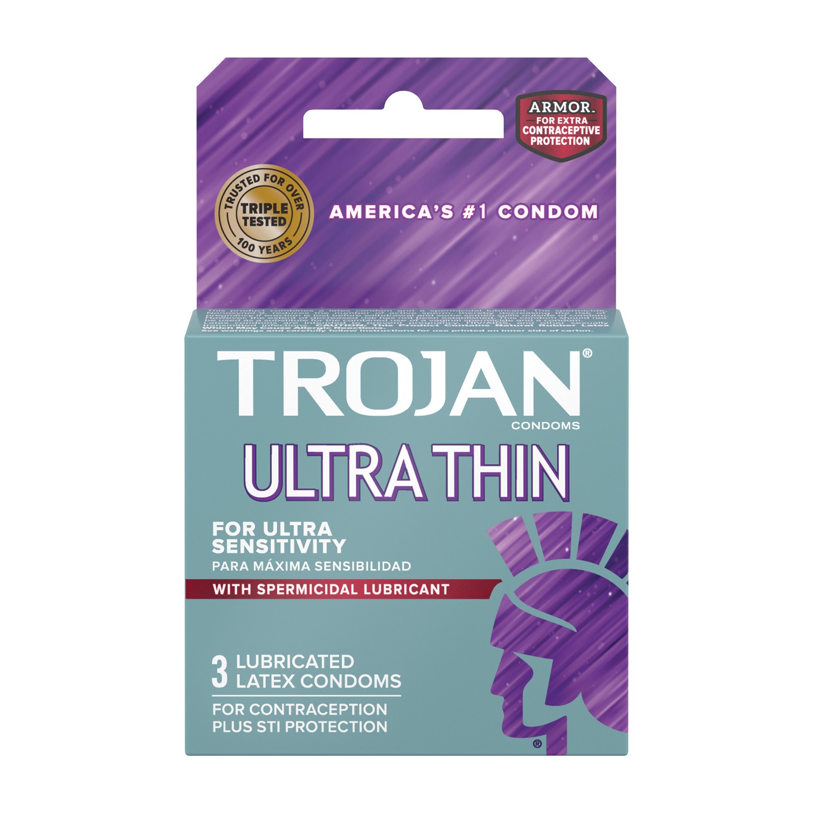 Trojan Ultra Thin Armor Espermicida Caja de 3