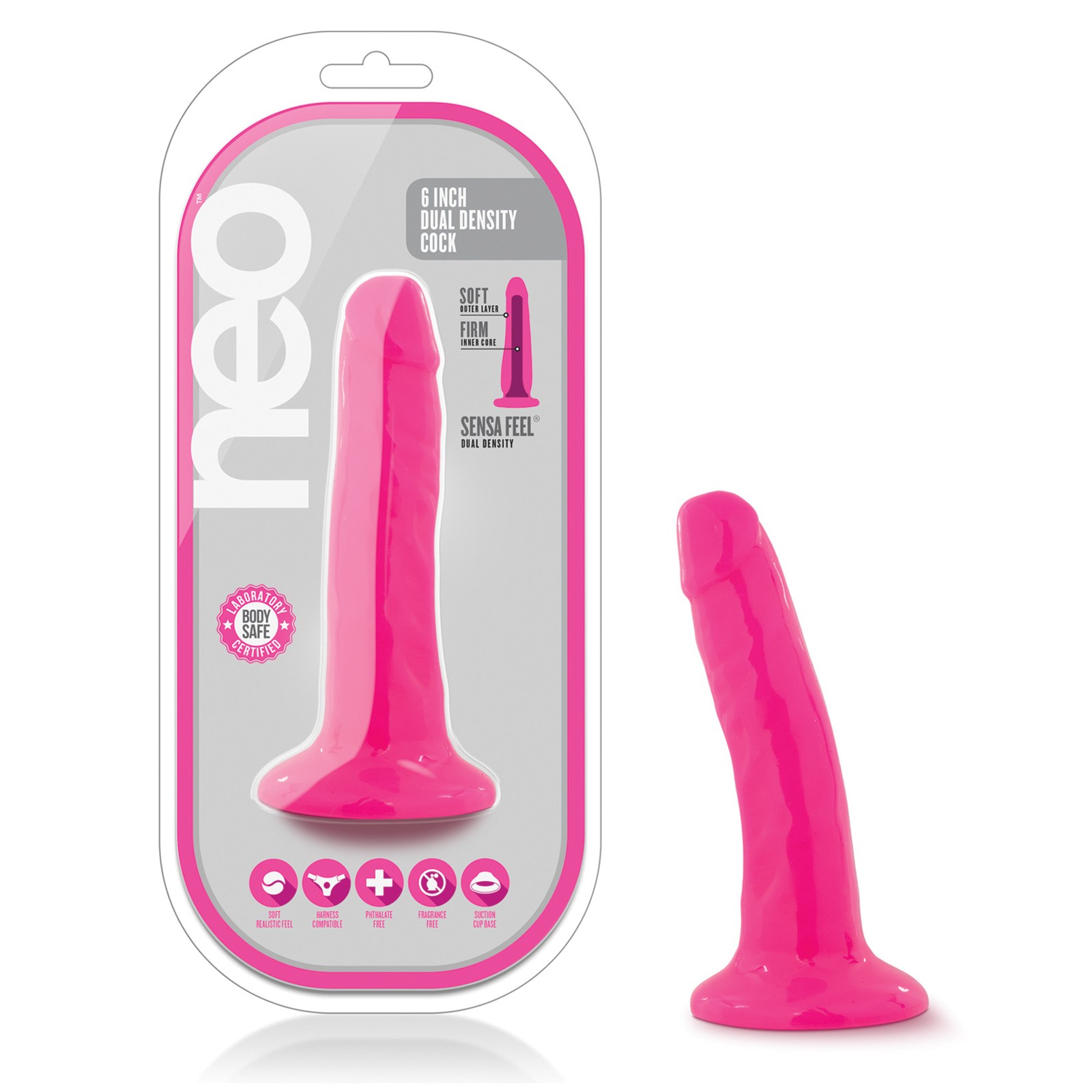 Dildo Dual Densidad Neo 5.5 Pulgadas Rosa Neón