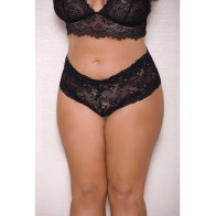 Lace Pearl Boyshorts with Satin Bow in Black