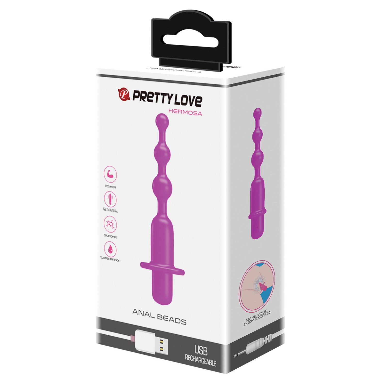 Pretty Love Hermosa Anal Beads Vibrator 12 Function Fuchsia