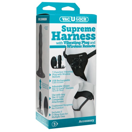 Vac-U-Lock Supreme Harness with Vibrating Plug Black