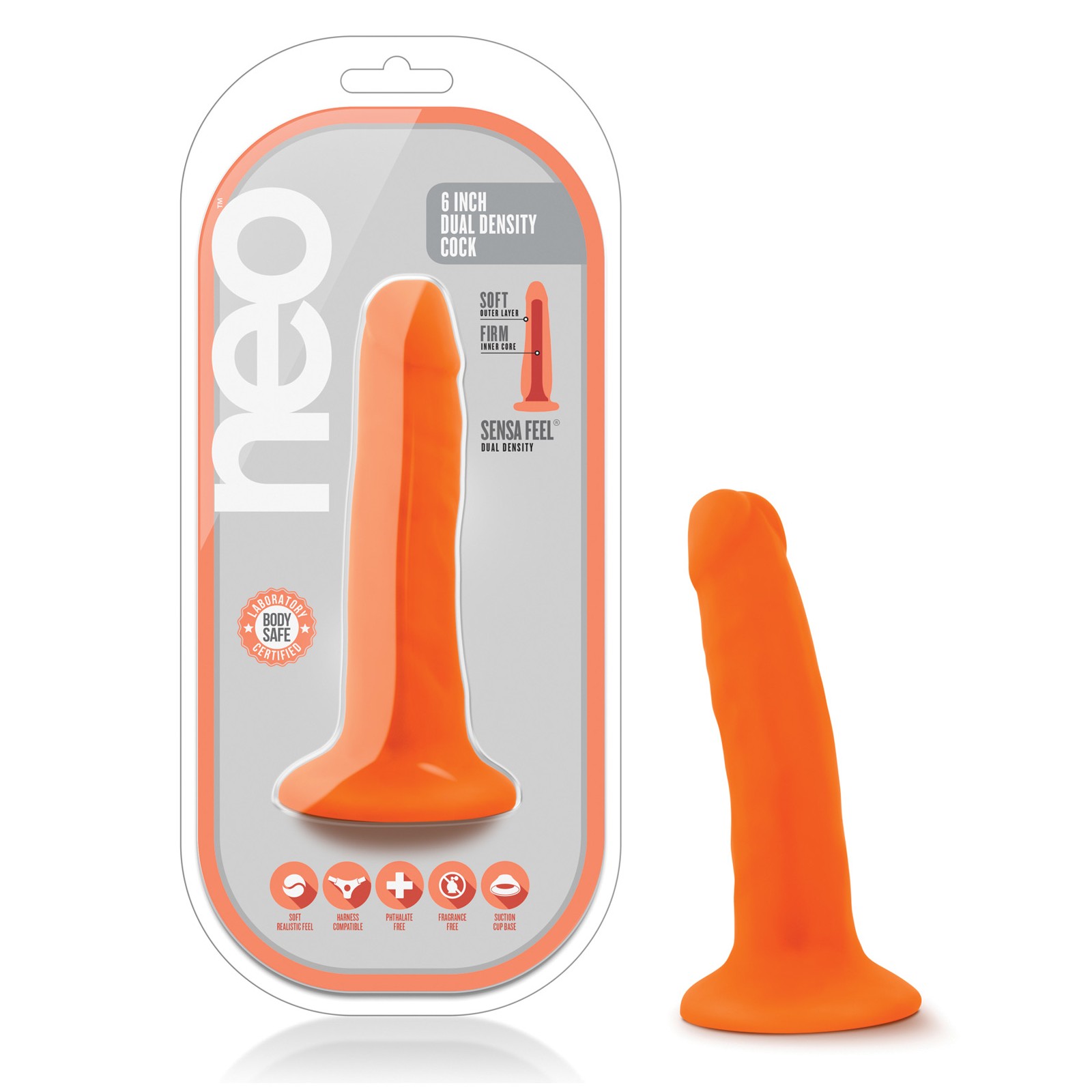 Cock Blush Neo Doble Densidad 6 Pulgadas Naranja Neón