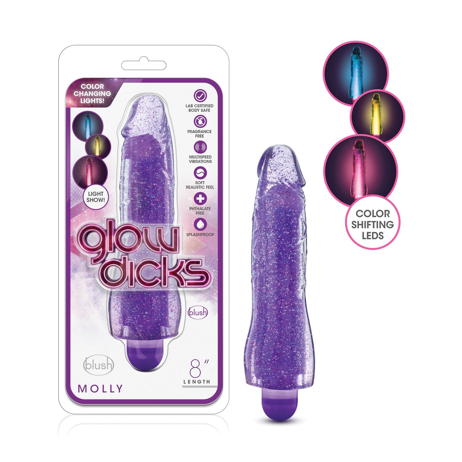 Blush Glow Dicks Glitter Vibrator Molly - Purple