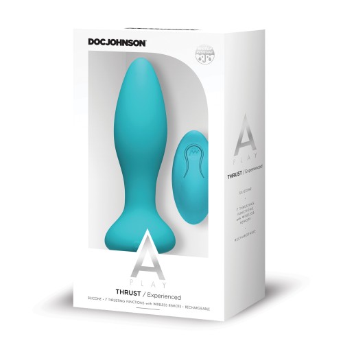 A Play Thrust Rechargeable Silicone Anal Plug with Remote Teal