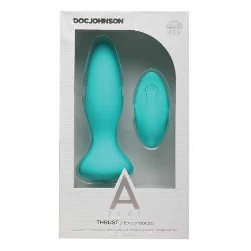 A Play Thrust Rechargeable Silicone Anal Plug with Remote Teal