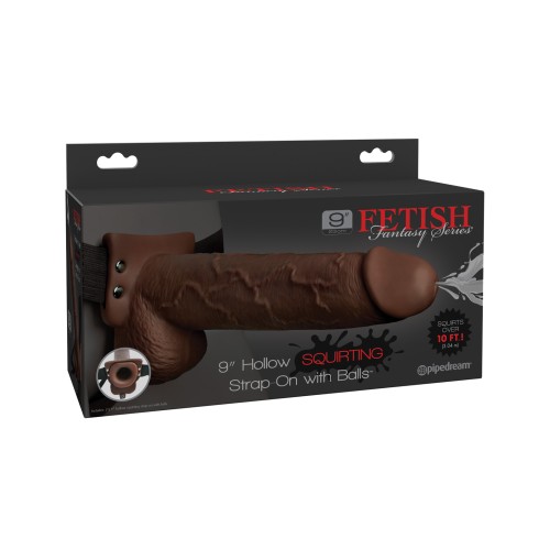 Fetish Fantasy 9" Hollow Squirting Strap-On with Balls Brown