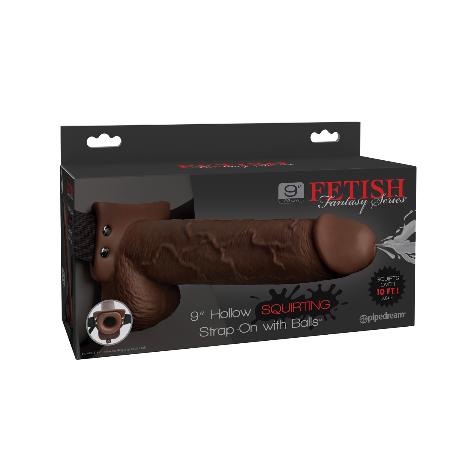 Fetish Fantasy 9" Hollow Squirting Strap-On with Balls Brown