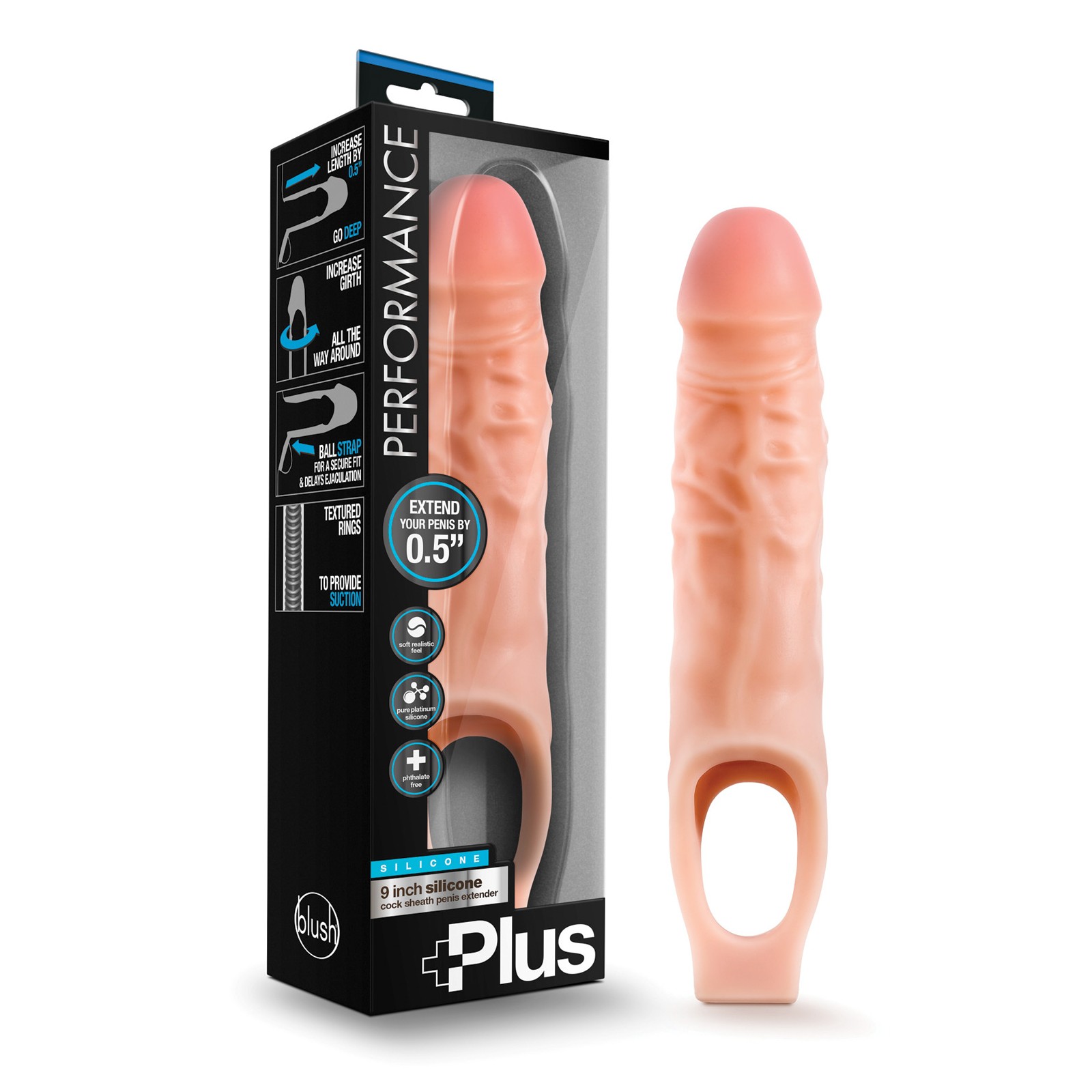 Blush Performance Plus 9" Silicone Cock Sheath for Enhanced Pleasure