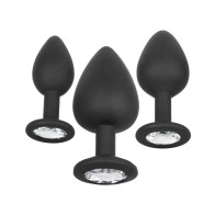 Silicone Gem Anal Plug Set - Black