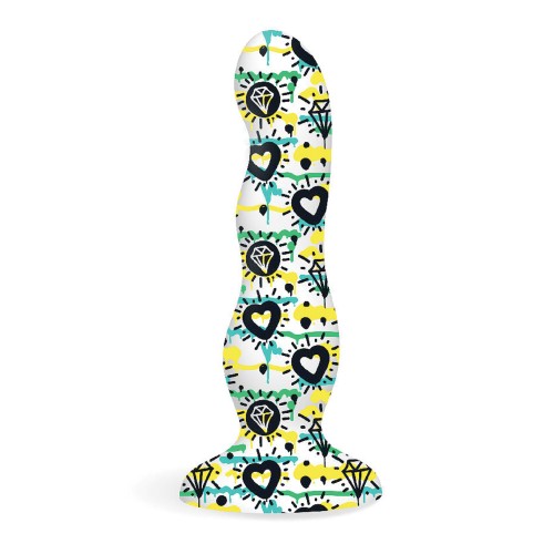 Collage Diamonds & Hearts Curvy Silicone Dildo