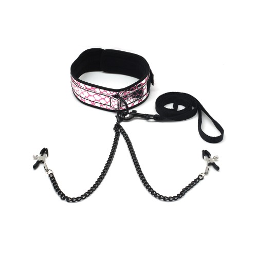 Spartacus Faux Leather Collar and Leash Set with Nipple Clamps