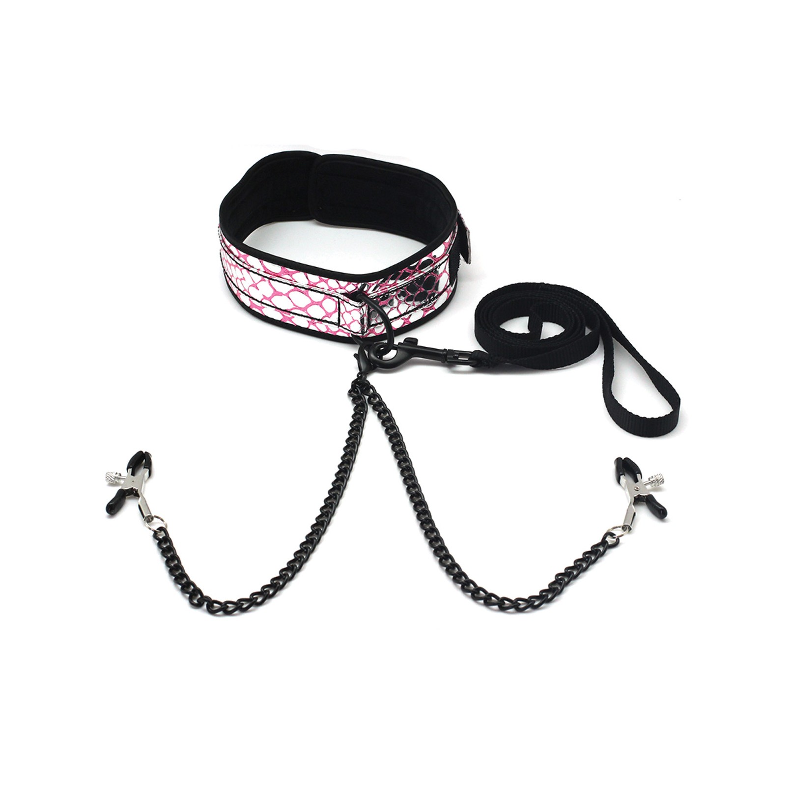 Spartacus Faux Leather Collar and Leash Set with Nipple Clamps