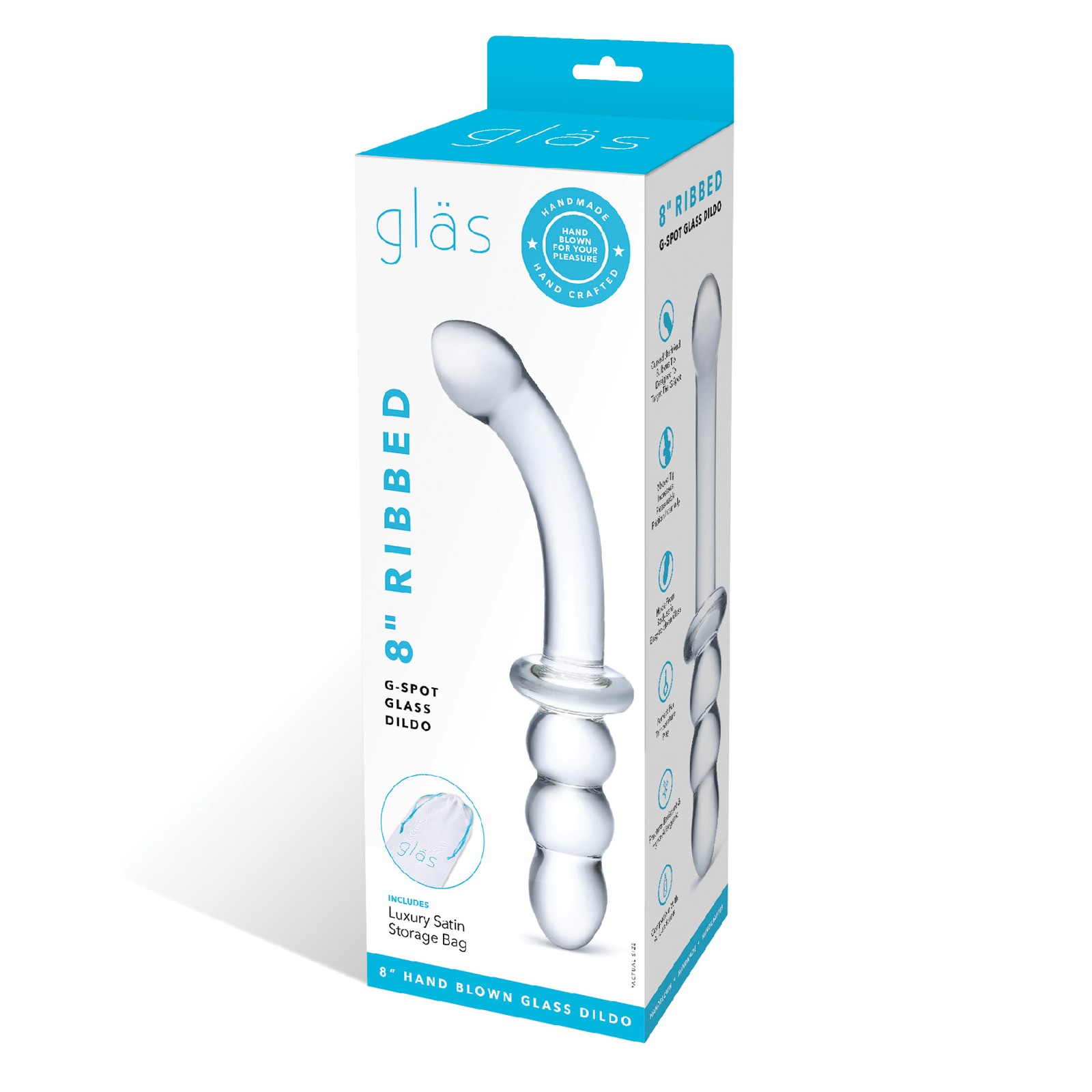 Dildo de Vidrio con Ribs para G-Spot de 8"