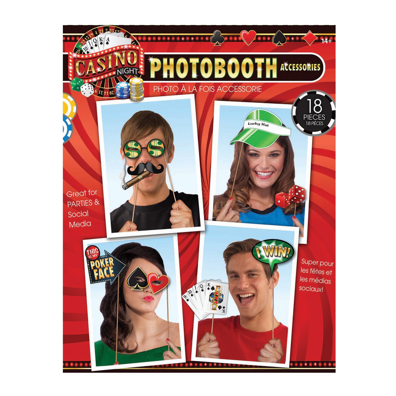 Kit de Accesorios para Photobooth de Casino Set de 18 pcs