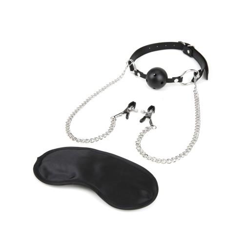 Lux Fetish Breathable Ball Gag and Nipple Clamps - Kinky Fun