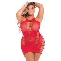 Vestido de Cuello Alto Back 2 Basixxx - Rojo 1X-3X