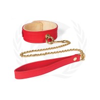 Spartacus Plush Lined PU Collar with Chained Leash - Red