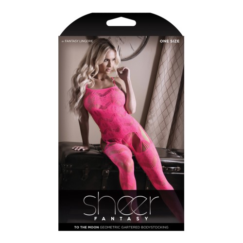 Bodystocking Multi Garter Sheer Fantasy To the Moon - Neon Pink Talla Única