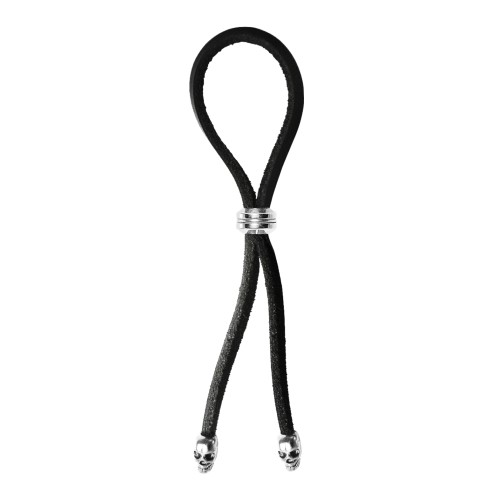 Bolo Cock Ring Leather Lasso Skull Tips Black