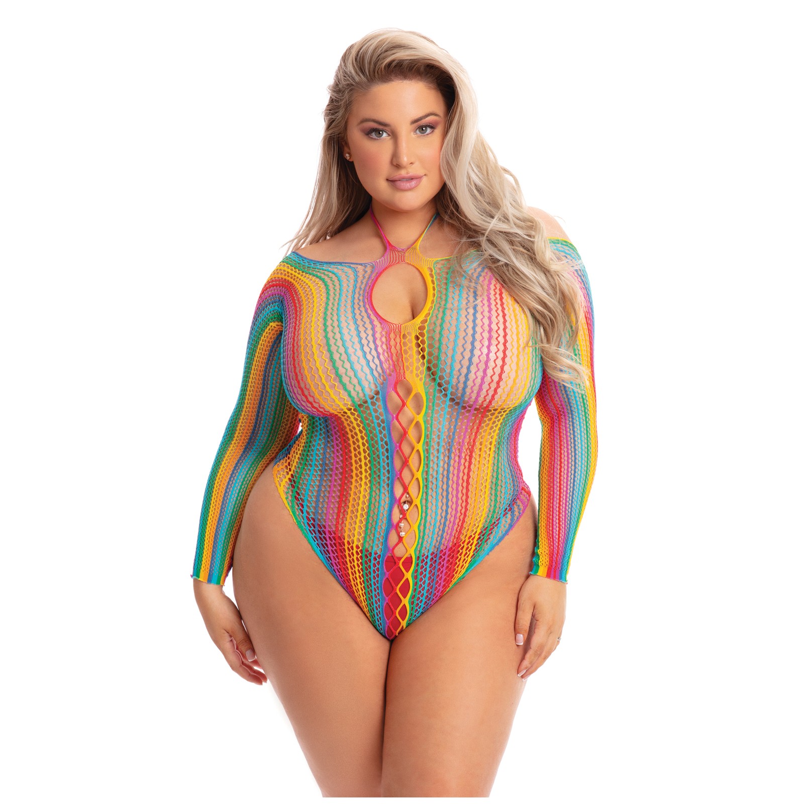 Pink Lipstick Long Sleeve Bodysuit - Rainbow QN