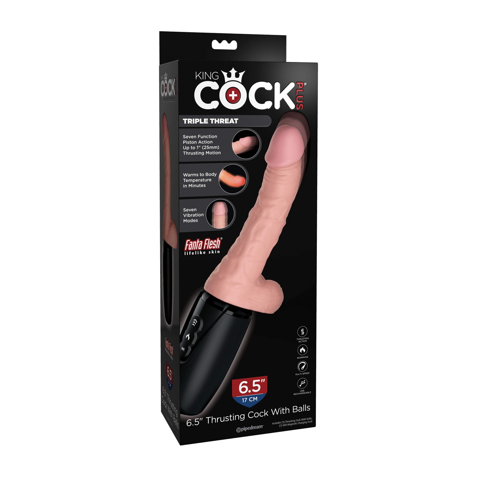 King Cock Plus Dong de 6.5 Pulgadas Vibrante y con Movimiento de Empuje - Placer Supremo