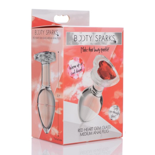 Booty Sparks Red Heart Gem Glass Anal Plug - Medium