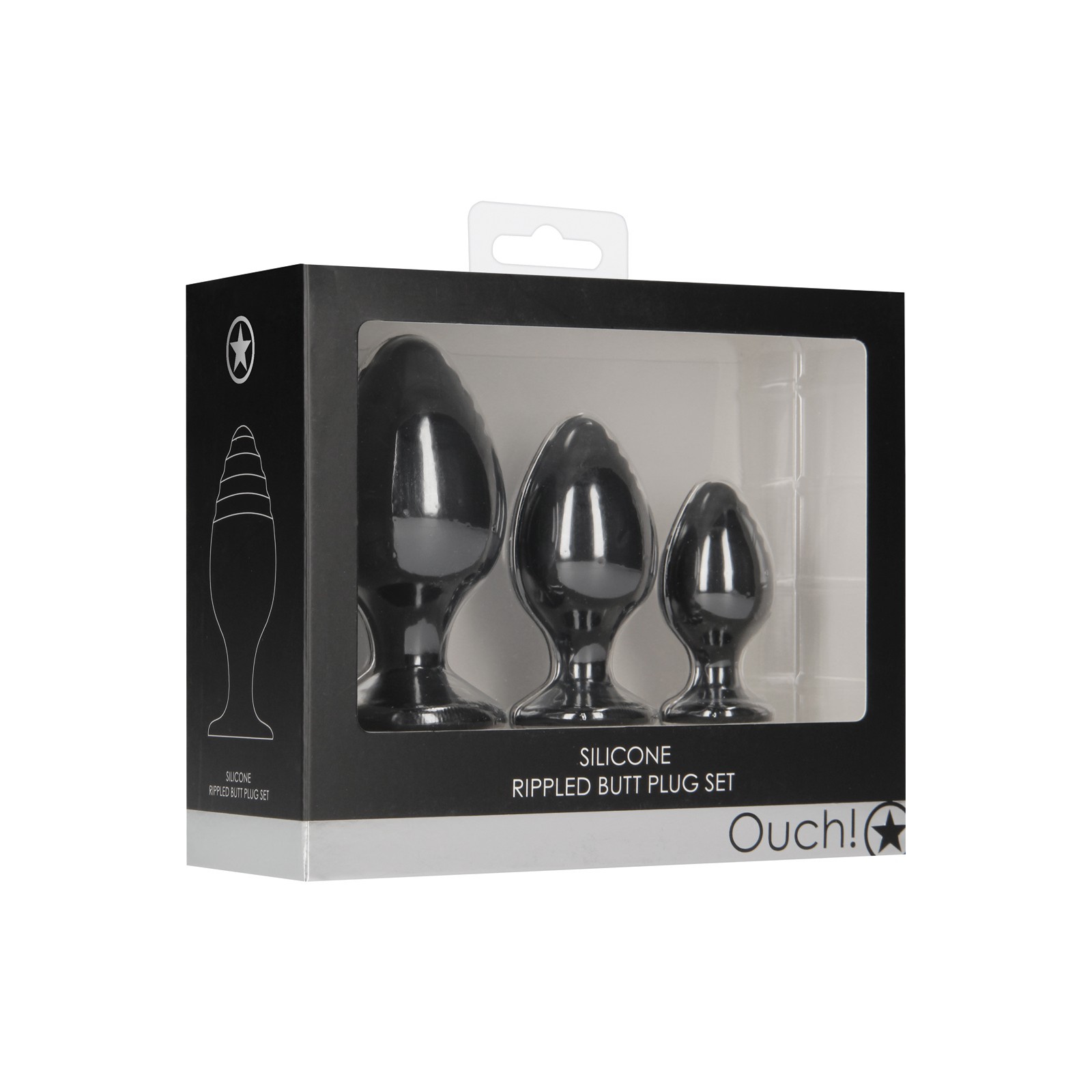 Shots Ouch Rippled Butt Plug Set Black