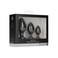 Shots Ouch Rippled Butt Plug Set Black