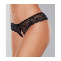 Panty Abierto de Encaje y Malla Adore Foreplay Negro